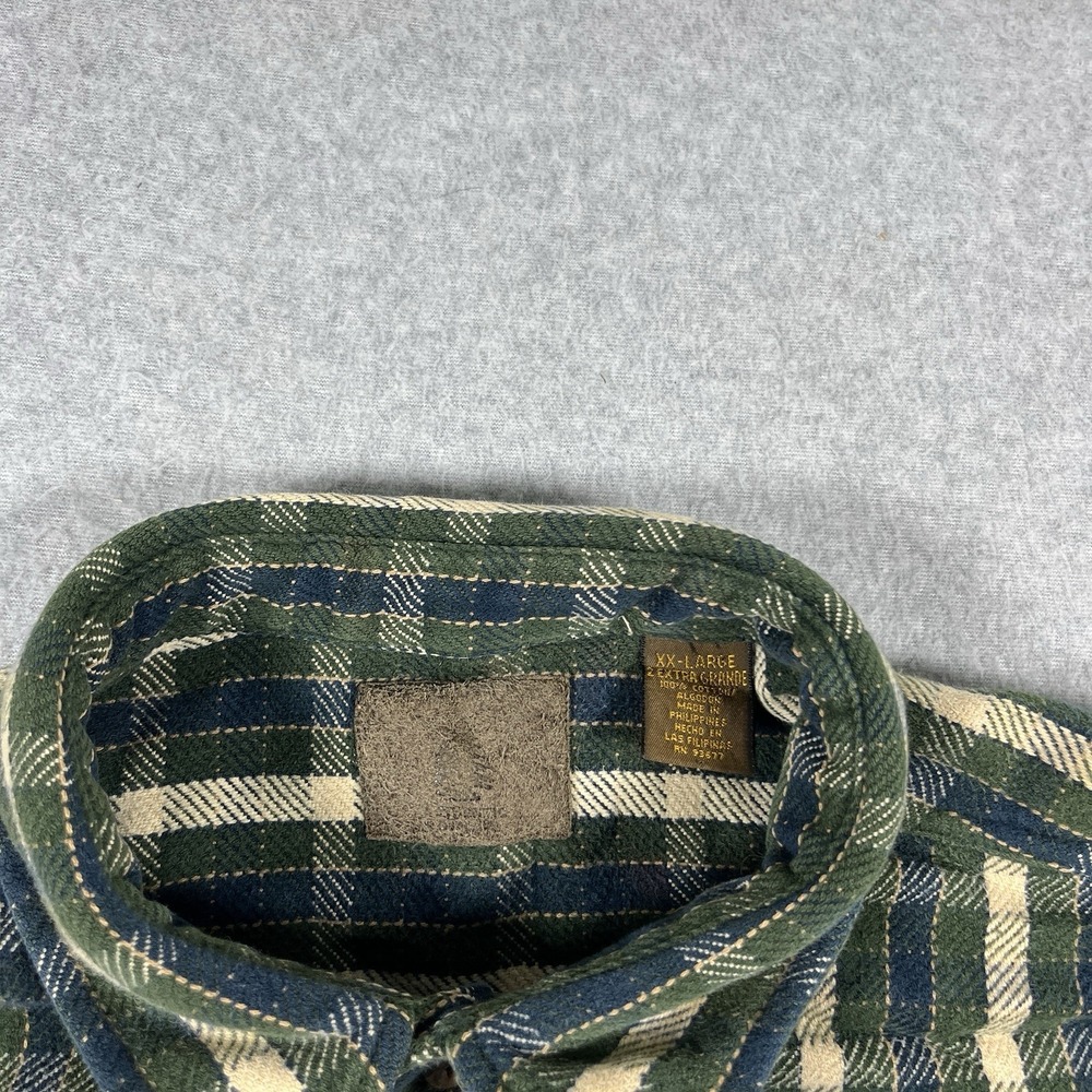 Vintage St Johns Bay Shirt Mens XXL Green Flannel Plaid Button Up Cotton 90s - Picture 7 of 9